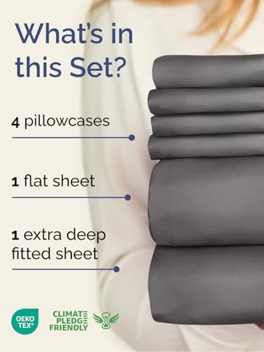 CGK Extra Deep Queen Sheet Set - 6pc Cooling Sheets - Grey | Hotel Luxury Bed Sheets Set, Easy & Secure Fit, Ultra-Soft, Wrinkle & Fade Free, Comfy Sheets Set with Extra Deep Pockets