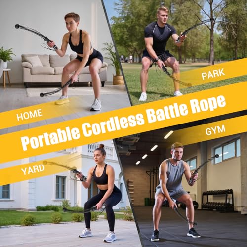 Ropeless Battle Rope for Home Gym, Heavy Duty Portable with Poster | Cordless Battle Ropes with Non-Slip Handle for Wrist Protection, Battle Ropes for HIIT and Low-Impact Aerobic Training
