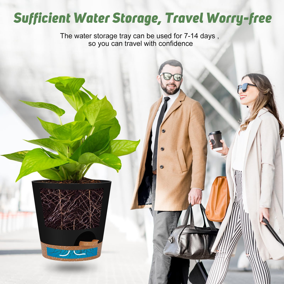 YNNICO 8,7, 6.5, 6, 5.5, 5 Inches Self Watering Planters for Indoor Plants | Black,Drainage Holes and Saucers,Modern Lightweight Plastic Plant Pots for Indoor/Outdoor.