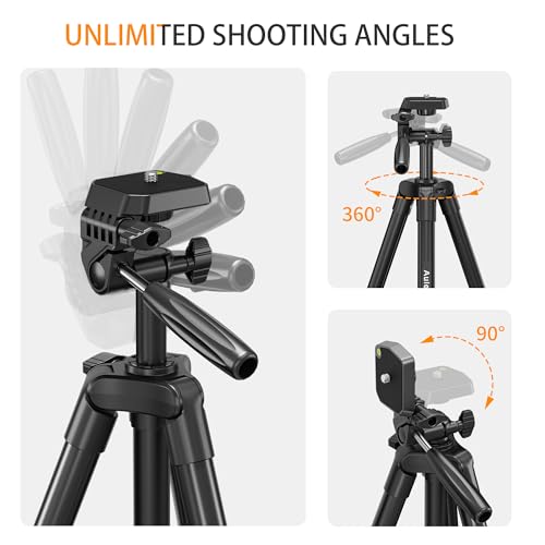 Auleda 60″ Camera Tripod Lightweight Travel Stand for Canon Nikon Phone | with Wireless Remote Phone Holder and Bag Max Load 6.6 LB Black