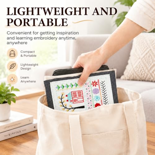 Embroidery Stitch Book Kit for Adults & DIY Craft Enthusiasts, Portable Embroidery Kit for Beginners, Includes Guide to 106 Patterns with Tools & Tutorials and 86-Piece Sewing Tool Set