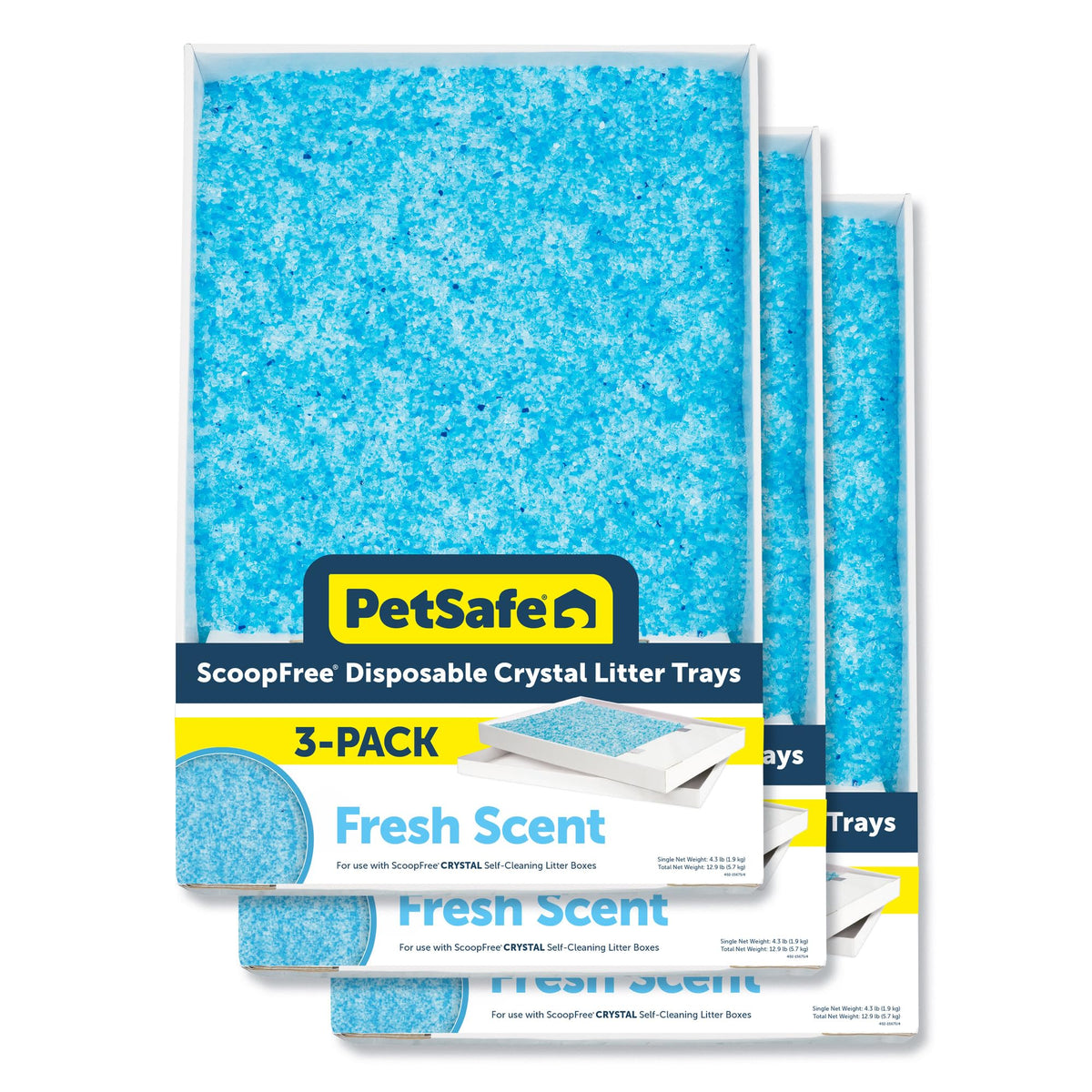 PetSafe ScoopFree Disposable Crystal Cat Litter Tray, Fresh Scent, 3 Pack | No-Scoop Crystal Cat Litter, 5x Faster Odor Control, 99% Dust-Free, Easy Cleanup, Leak-Proof Disposable Tray Refill with Lid