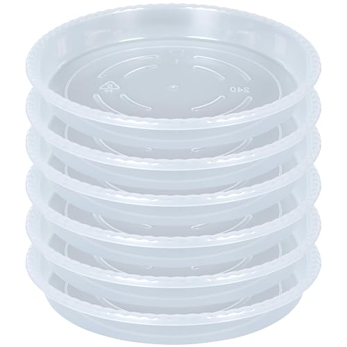 OVZILKI Plant Saucer 6 Pack of 12 inch, Clear Plastic Flower Plant Pot Saucer, Heavy Duty Plant Drip Trays Saucers for Indoor, Plant Water Tray for Planters