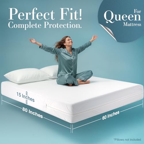 Utopia Bedding Waterproof Mattress Protector Queen Size, Zippered Mattress Encasement Bed Bug and Dust Mite Proof, Absorbent Six-Sided Mattress Cover
