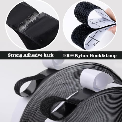 Navona 30Ft x 1 Inch Heavy Duty Hook and Loop Strips with Adhesive, Black | Extra-Strong Hold, Measuring Scale Liner, Bonus Scissors, Durable Nylon Hook & Loop Tape, Ideal for Home, Office & DIY