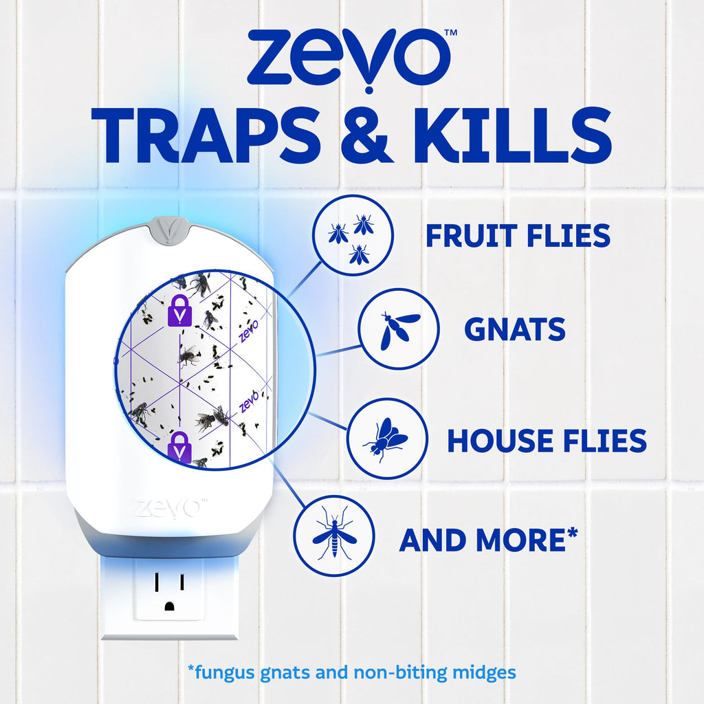 Zevo Flying Insect Trap Refill Cartridges for Fruit Flies & Gnats, 4 Count | Fits Zevo MAX & Zevo Flying Insect Trap, Catches House Flies, Gnats & Fruit Flies 24/7, No Added Fragrance or Dyes