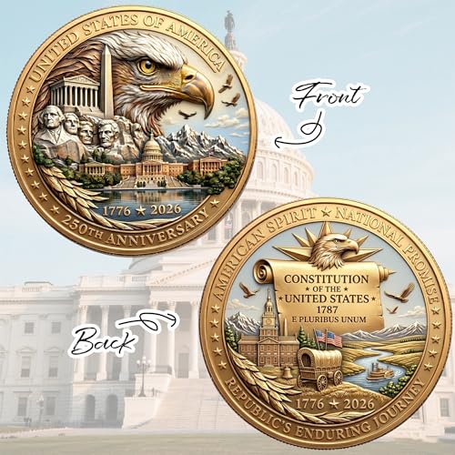 USA 250th Anniversary Commemorative Coin - American Eagle & Patriotic Symbols Collectible - America 250 Merchandise for Celebration & Gifting (1776-2026) (250th-Presidents-eagle)