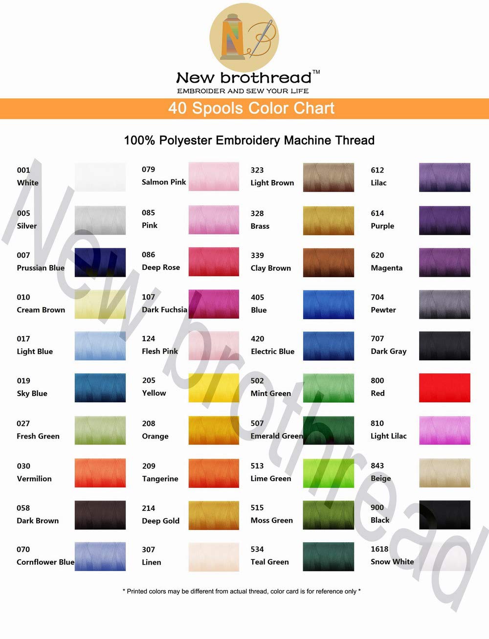 New brothread 40 Colors Polyester Embroidery Machine Thread Kit | Colors Compatible with Brother, 40WT, 500M/550Y spool, Compatible with Brother Babylock Janome Singer Pfaff Bernina Machines