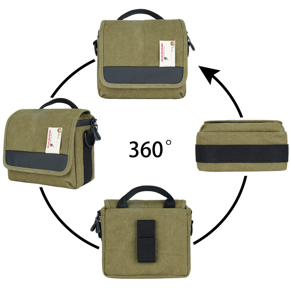 Besnfoto Camera Bag Small Crossbody Camera Shoulder Purse Compact Case | Retro Vintage Canvas Waterproof Sling Shockproof Photography Pouch Insert with Shoulder Strap for DSLR Mirrorless Women Men