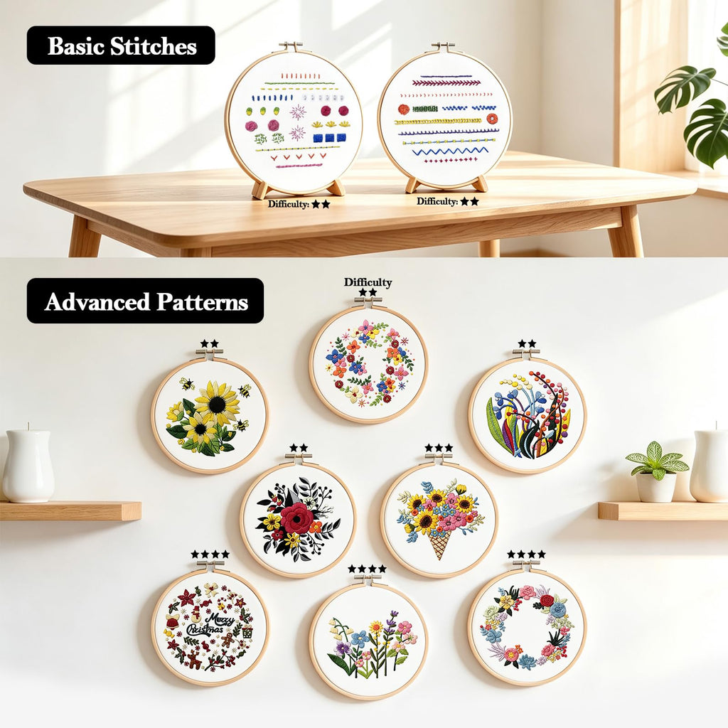 Embroidery Stitch Book with Video-Guided Tutorials on Every Page, 27 Essential Stitches, Beginner Embroidery Kit with Floral & Holiday Motifs. Portable Hand Embroidery Kit, Gift for Craft Lovers.