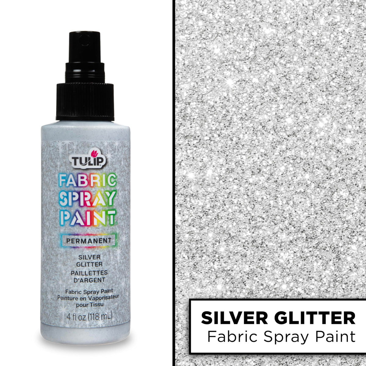 Tulip Fabric Paint, Permanent Spray on Paint, 4 fl oz Sparkling Star Silver Glitter