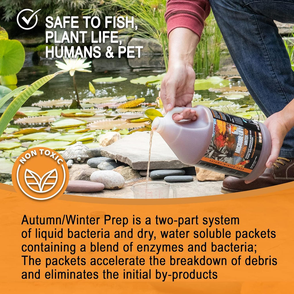 MICROBE-LIFT AUTPREP Autumn and Winter Prep Seasonal Conditioner for Ponds and Outdoor Water Gardens, OK for Live Koi Fish, Plants, and Decor, 32 Ounce Liquid and 4 2-Ounce Packets