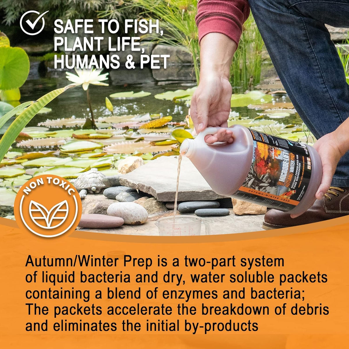 MICROBE-LIFT AUTPREP Autumn and Winter Prep Seasonal Conditioner for Ponds and Outdoor Water Gardens, OK for Live Koi Fish, Plants, and Decor, 32 Ounce Liquid and 4 2-Ounce Packets