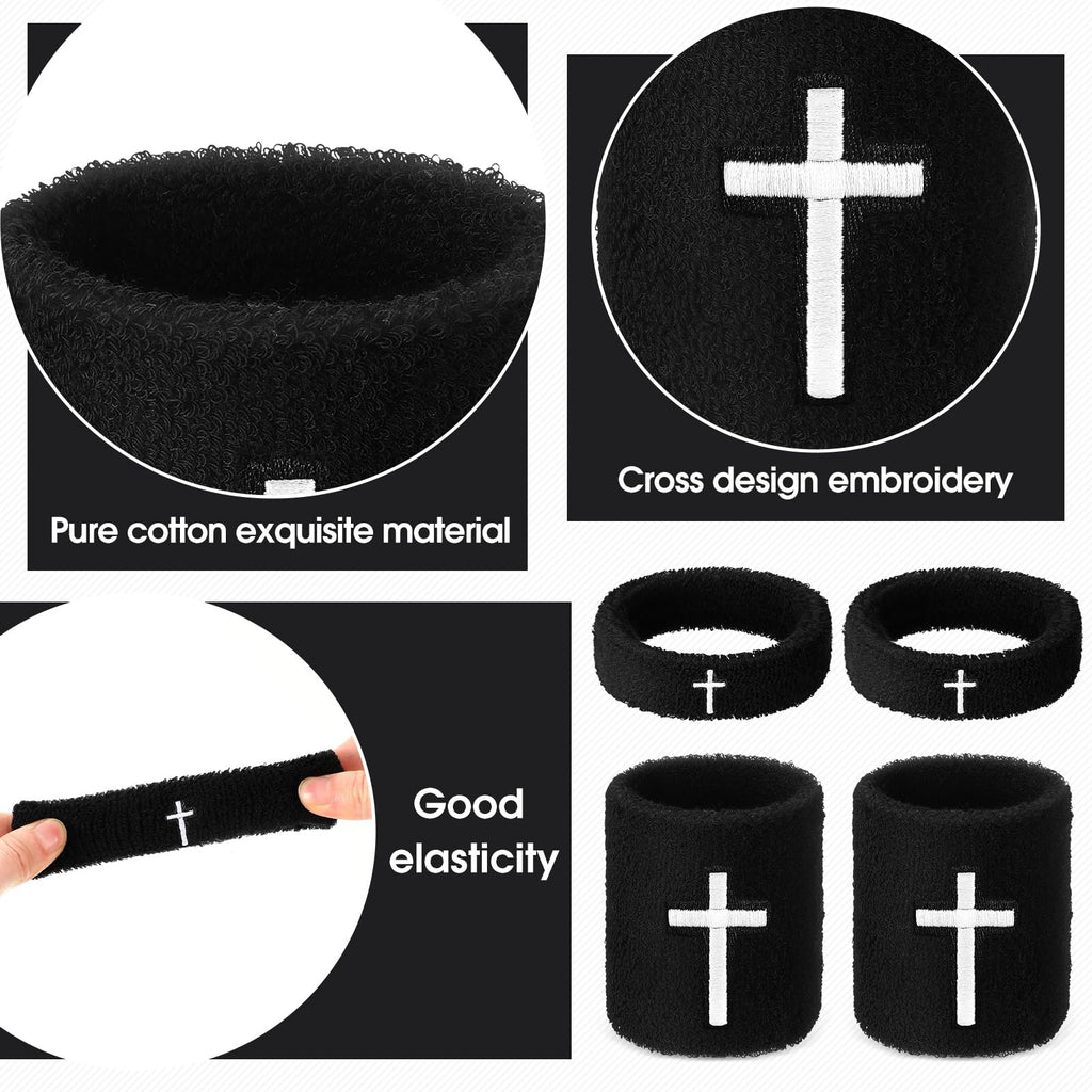 Soulchen Cross Bicep & Wrist Bands Absorbent Sweatband Set | Christian, Breathable Soft Cotton, Wristbands Armbands for Football Baseball Players Sports Accessories, Men and Women