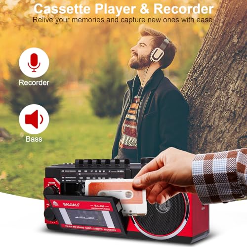 BAIJIALI Portable Cassette Player with AM/FM/SW Radio & BT | Boombox for Home and Travel, Record from Radio, Play via SD/USB, Headphone Jack, AC/Battery Power