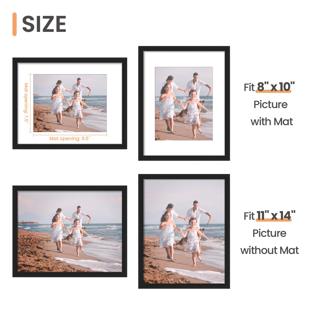 upsimples 11x14 Picture Frame, Wall Decor Photo Frames, Black 1 Pack | 11 x 14 Frame, 8x10 Frame with Mat for Gallery Wall, Family, Baby, Dog, Dorm, Christmas