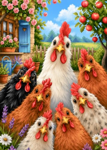 AuraDraw 11CT Stamped Cross Stitch Kit for Adults Beginners, Chicken Counted Cross Stitch Kits for Adults, Needlepoint Cross-Stitch Patterns Embroidery Kits Arts and Crafts for Home Decor 12×16Inch