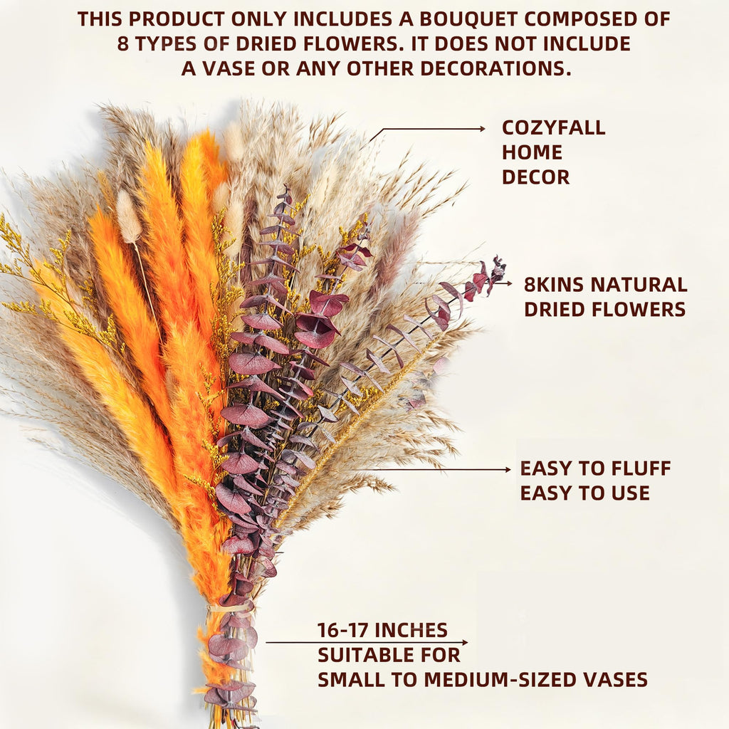 Boho Decor Pampas Grass and Eucalyptus Bouquet | 7Kinds Dried Flowers,pompas grass Dried flowers Arrangement for Centerpiece Table ,Wedding,Home,Room,Rustic Decor