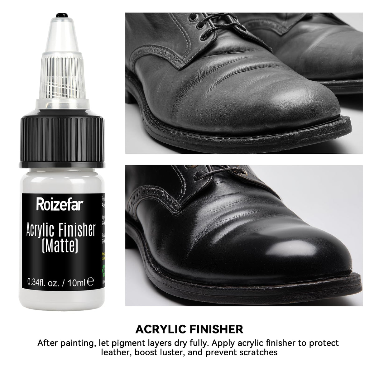 Roizefar Acrylic Leather Paint, 18 Colors with Deglazer & Finisher | All-in-One Kit, Flexible & Waterproof Leather Dye for Shoes, Bags, Jackets, Sneakers, Car Seats, Sofa, 0.34 fl oz Each