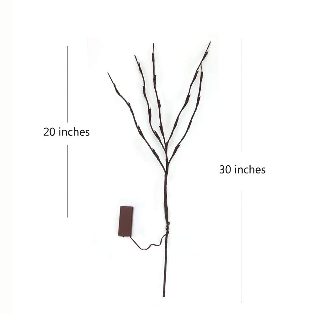 DK177 2 Pack Led Branch Light Battery Operated Lighted Branch Vase Filler Willow Tree Artificial Little Twig Power Brown 30 Inch 20 LED for Home Romantic Decoration, Warm White
