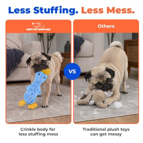 Best Pet Supplies Interactive Squeaky Dog Toy - Crinkle Duck, Blue | Stuffing Free Body, Soft, Squeaks & Crinkles, No Mess, Perfect for Moderate Chewers, Toss and Fetch Play