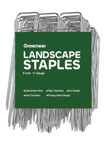 GROWNEER 100 Pack Landscape Staples 6 inch Galvanized Steel Garden Stakes | 11 Gauge Ground Stakes for Weed Barrier Fabric, Artificial Turf, Sod, Drip Irrigation Tubing, Stable U Shape Yard Staples