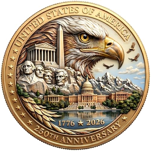 USA 250th Anniversary Commemorative Coin - American Eagle & Patriotic Symbols Collectible - America 250 Merchandise for Celebration & Gifting (1776-2026) (250th-Presidents-eagle)