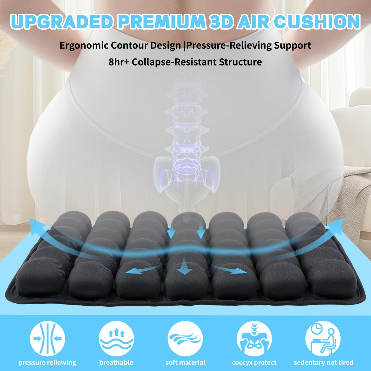 Vewxebo Sondor Travel Seat Cushion- Airplane seat Cushion for Long Flights | Inflatble seat cushion for Office，Chairs,Car and Wheelchair.Portable and Ergonomically Designed Cushion.