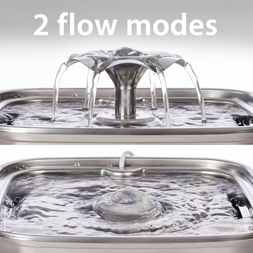Veken Innovation Award Winner Stainless Steel Cat Water Fountain, 108oz, C1 | Automatic Pet Fountain Dog Water Dispenser with 3 Replacement Filters & Silicone Mat, Gifts for Cats, Dogs (Silver)