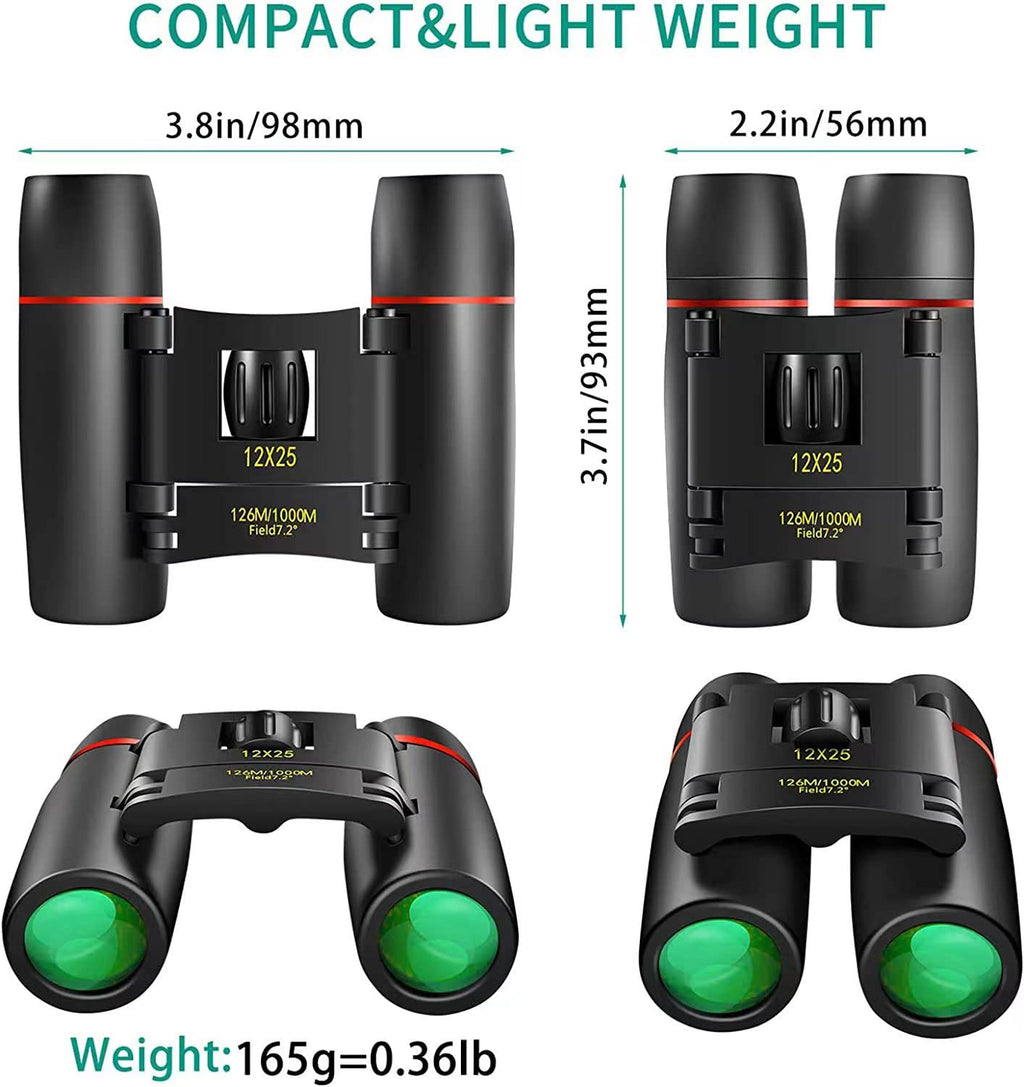 POLDR 12X25 Small Pocket Binoculars Compact for Adults | Mini Portable, Easy Focus, Crystal Clarity for Bird Watching, Concert, Opera, Cruise, Travel, Hiking