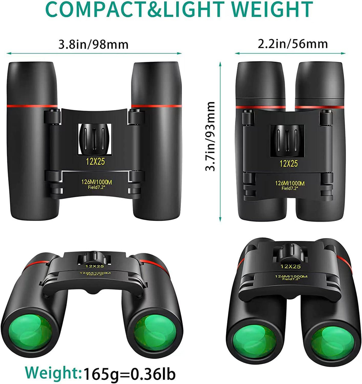 POLDR 12X25 Small Pocket Binoculars Compact for Adults | Mini Portable, Easy Focus, Crystal Clarity for Bird Watching, Concert, Opera, Cruise, Travel, Hiking