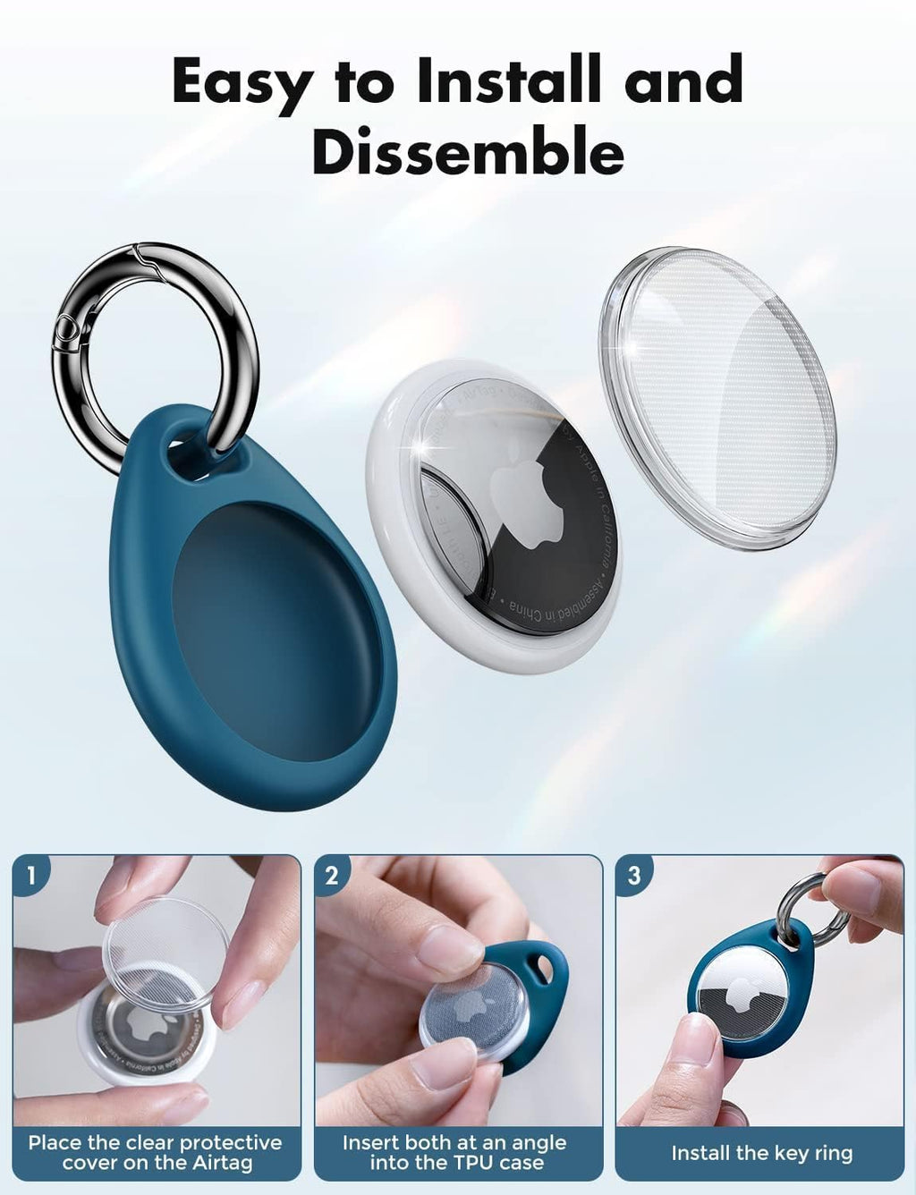 UNBREAKcable AirTag Holder for Apple - 4 Pack Air Tag Case with Keychain | Secure Tight Fit, Easy to Install, Shockproof Waterproof TPU, Perfect for Kids Pets Luggage Backpacks and Keys