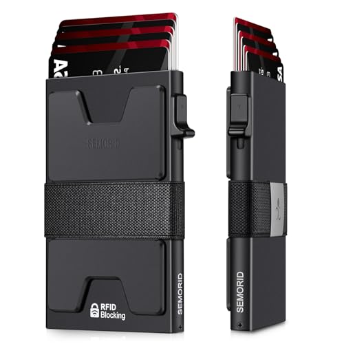 SEMORID RFID Blocking Slim Card Holder Wallet for Men Wallet Minimalist | Durable Expandable Backplate, Metal Aluminum Pop Up Wallet, Holds 12+ Cards Plus Cash, Birthday Gifts for Men