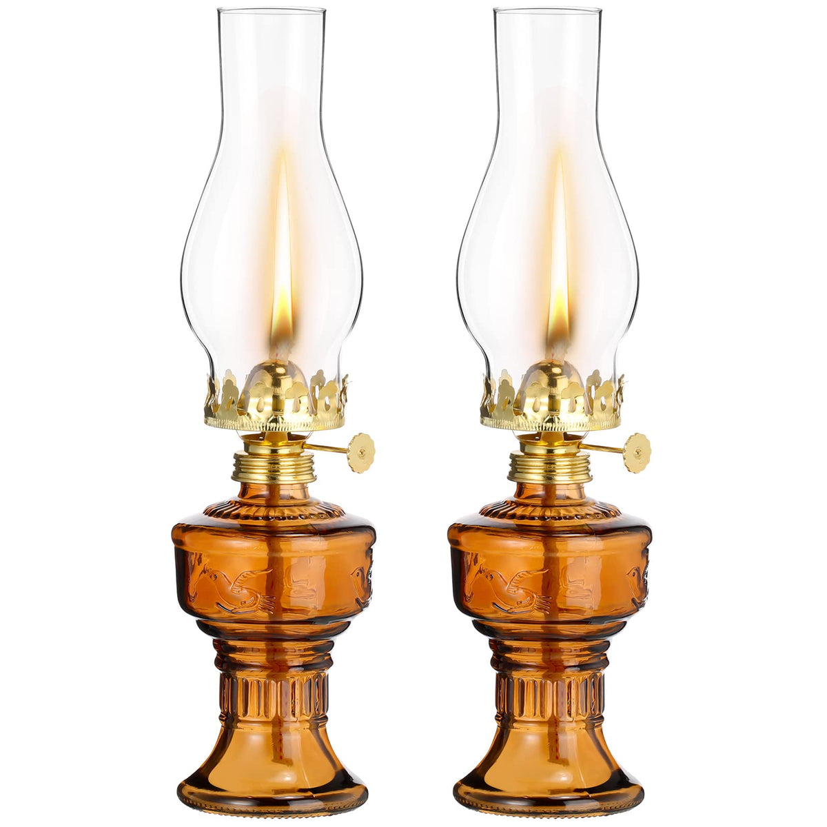 2 Pcs Oil Lamps for Indoor Use, Hurricane Kerosene Lamp, Brown | Vintage Chamber Kerosene Lantern, with Adjustable Fire Wick Lighting Oil Lantern for Home Emergency Lighting, 13'' High