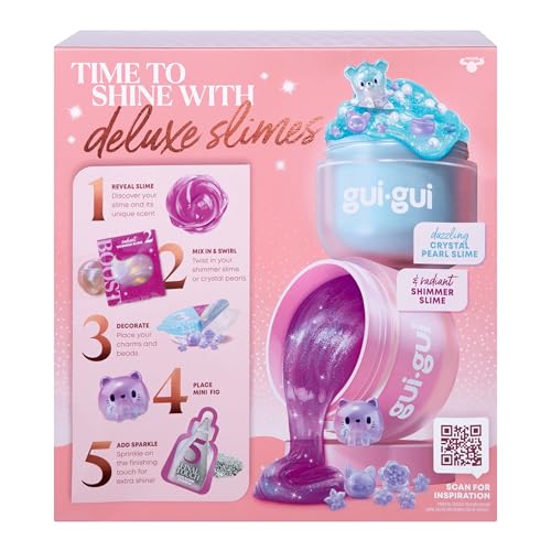 GUI GUI Slime Kit Shimmer Deluxe 2-Pack, Iridescent Slimes | Includes Shimmer & Crystal Pearl slimes, Pearl Bead Booster, Glow-Up sachets; slime kit for girls ages 6+