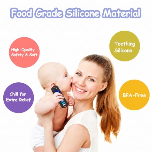 ROBBEAR Baby Teething Toys, Food Grade Silicone Teether for Babies 3 6 12 18 Months, TV Remote Shape Toddlers Chew Toys, Freezer BPA Free (Pink RC)