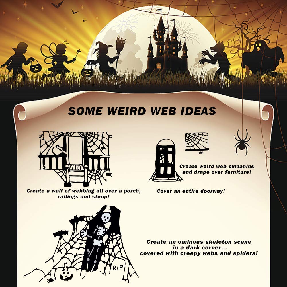 1000 sqft Spider Webs Halloween Decorations with 30 Fake Spiders | Super Stretch Cobwebs for Halloween Indoor and Outdoor Party Supplies