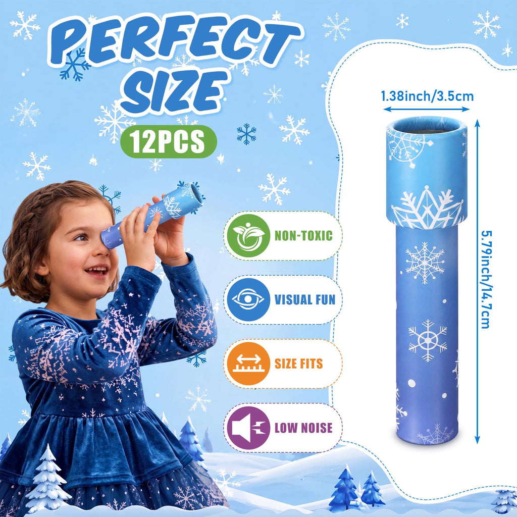 RoundFunny 12 Pcs Snowflake Birthday Party Favors Snowflake Kaleidoscopes Nostalgic Toys Educational Toys Goodie Bags Stuffers for Kids Classroom School Return Gifts Carnival Prizes