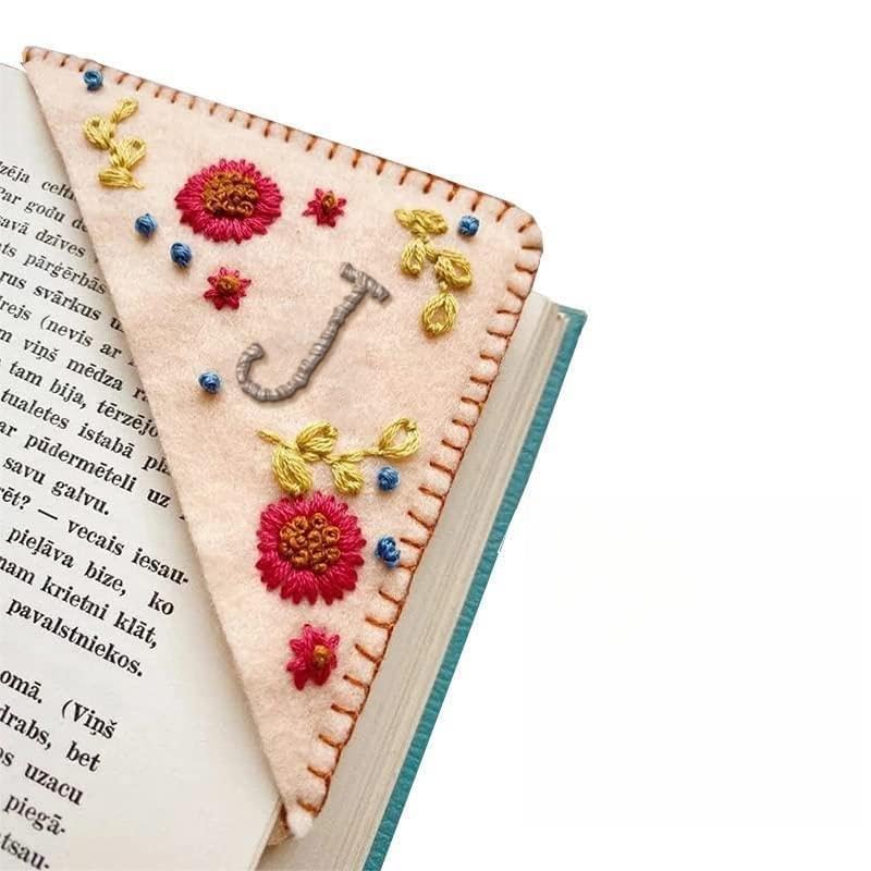 MOTEERLLU Personalized Hand Embroidered Corner Bookmark, Fall-J | A-Z Initial, Cute Book Markers for Reading Women, Book Lovers Gifts for Friends Mom & Teachers, 3.74"