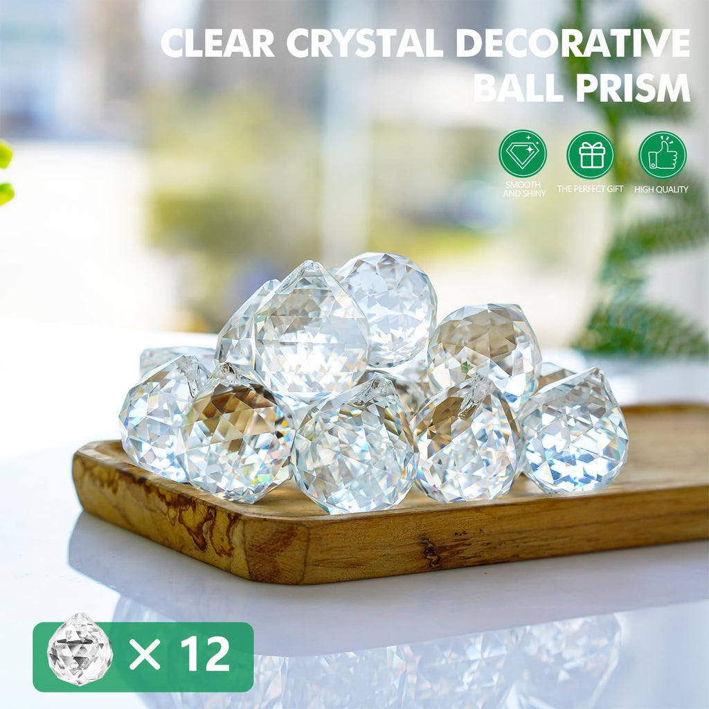 Crystal Prism 12PCS 1.2" Crystal Ball Prism K9 Glass Hanging Ornaments | Precision Faceted Cuts Brilliant Rainbow Reflections Ideal for Suncatchers Weddings DIY Crafts Chandeliers Home Decor