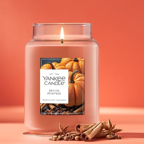 Yankee Candle Spiced Pumpkin Scented Candle, 22oz Large Jar | Up to 150 Hour Burn Time, Room Filling Fragrance, Long-Lasting Scent, Premium Plant Wax Blend, Consistent Burn, Giftable