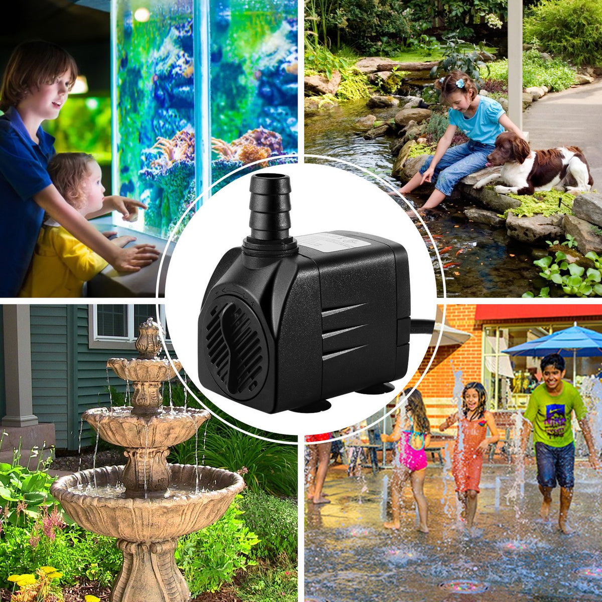 CWKJ 400GPH Submersible Fountain Water Pump with 6.5ft Tubing | 25W,1500L/H Ultra Quiet Outdoor Fountain Pump with 6.56ft High Lift, 6.5ft Power Cord, 3 Nozzles for Aquarium, Pond, Pool