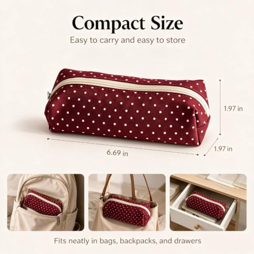 JENNYEAH Cute Polka Dot Pencil Case Aesthetic Pencils Pouch, Black 1Pcs | Y2K Pencil Case Polka Dot, Slim Soft Pencil Pouch for Stationery Supplies & Daily Use.