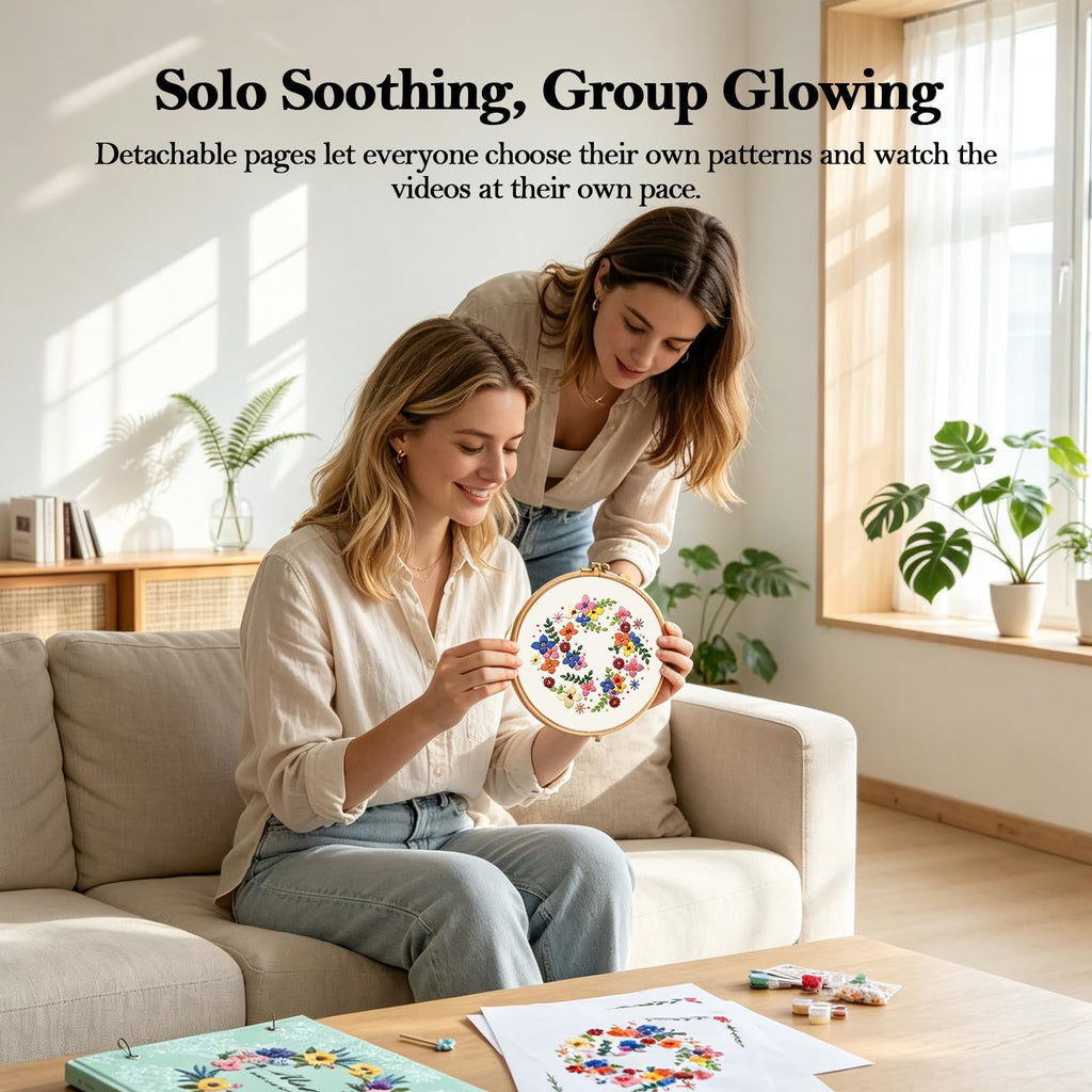 Embroidery Stitch Book with Video-Guided Tutorials on Every Page, 27 Essential Stitches, Beginner Embroidery Kit with Floral & Holiday Motifs. Portable Hand Embroidery Kit, Gift for Craft Lovers.