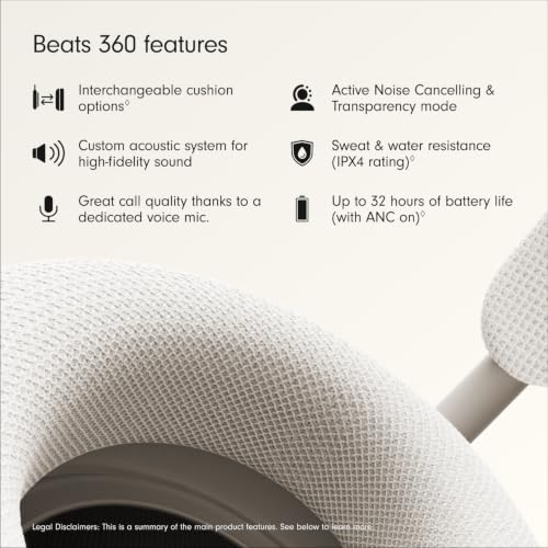 Beats 360 — Over-Ear Headphones with Interchangeable Cushions, Sweat & Water Resistance and Noise Cancellation — Cloud with Cloud Performance Knit Cushions