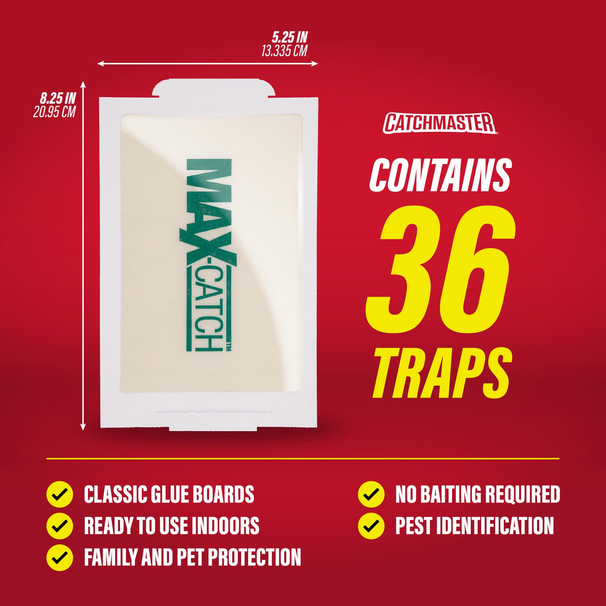Catchmaster Max-Catch Glue Traps 36pk, Sticky Mouse Traps Indoor for Home | Bulk glue boards for mice & insects, pesticide-free sticky traps for spiders, crickets & roaches, home & garage pest control