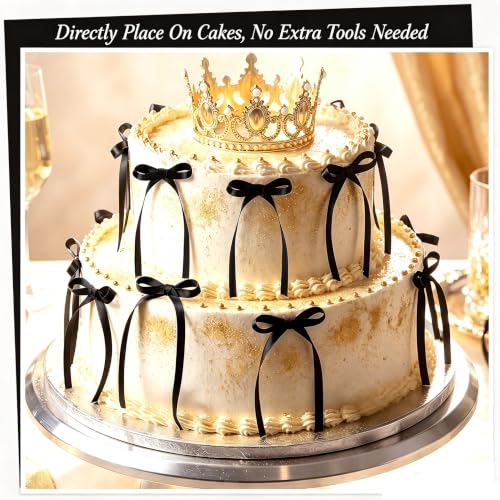 30 Pack Bow Cake Toppers Black Ribbon Bows for Cake Halloween Party Decor | Black Ribbon Bow Halloween Party Decorations Birthday Decorations for Baby Shower, Wedding, Engagement, Bachelorette Party