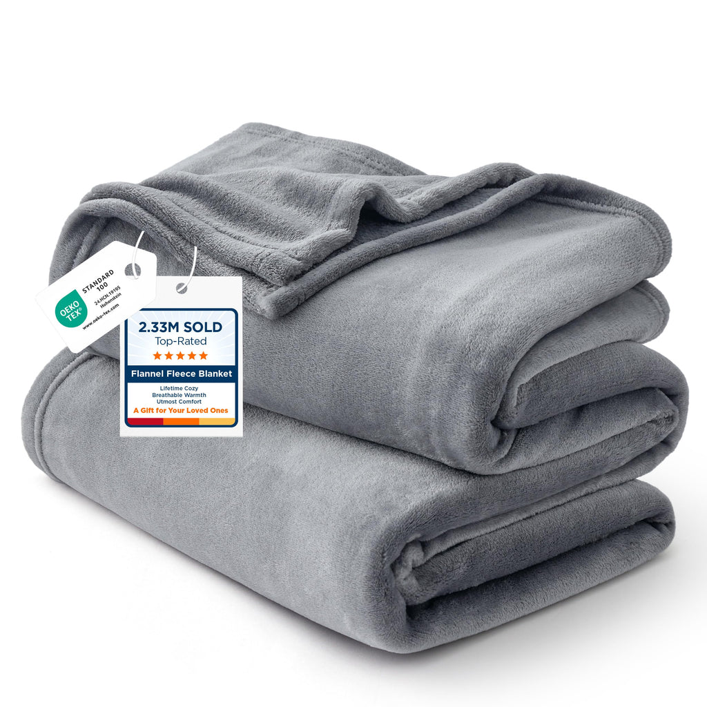 Bedsure Fleece Bed Blankets Queen Size Grey - Soft Cozy Warm Halloween Fall Throw Blanket Lightweight Room Home Decor, Christmas Decorations Gifts for Women and Men, 90x90 inches