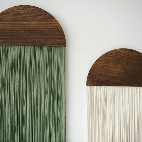 2Pcs Macrame Wall Hanging Boho Decor yarn Handmade Round Tassel 13.7"W*51"L | Bohemian Home Style, Nursery Apartment Office Accent, Premium Cotton Rope, Artisan Handmade Texture, Warm Interior Touch