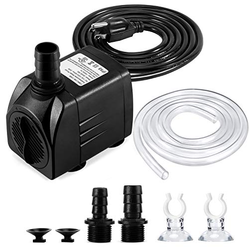 CWKJ 400GPH Submersible Fountain Water Pump with 6.5ft Tubing | 25W,1500L/H Ultra Quiet Outdoor Fountain Pump with 6.56ft High Lift, 6.5ft Power Cord, 3 Nozzles for Aquarium, Pond, Pool